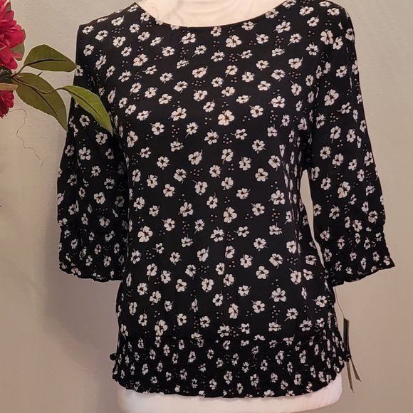 BCX blouse size L 3/4 sleeve black and white color - Picture 2 of 8